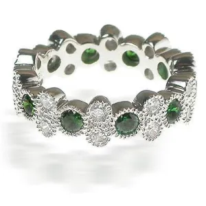 1.90 CT Round Cut Green Emeralds & Diamonds - Eternity Ring