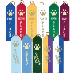 2" X 8" Stock Point Top Paw Print Place Award Ribbon