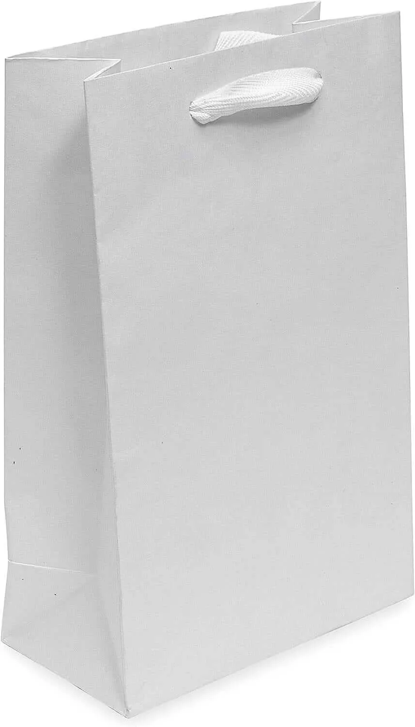 6x3x9 Extra Small White Paper Bags with Ribbon Handles