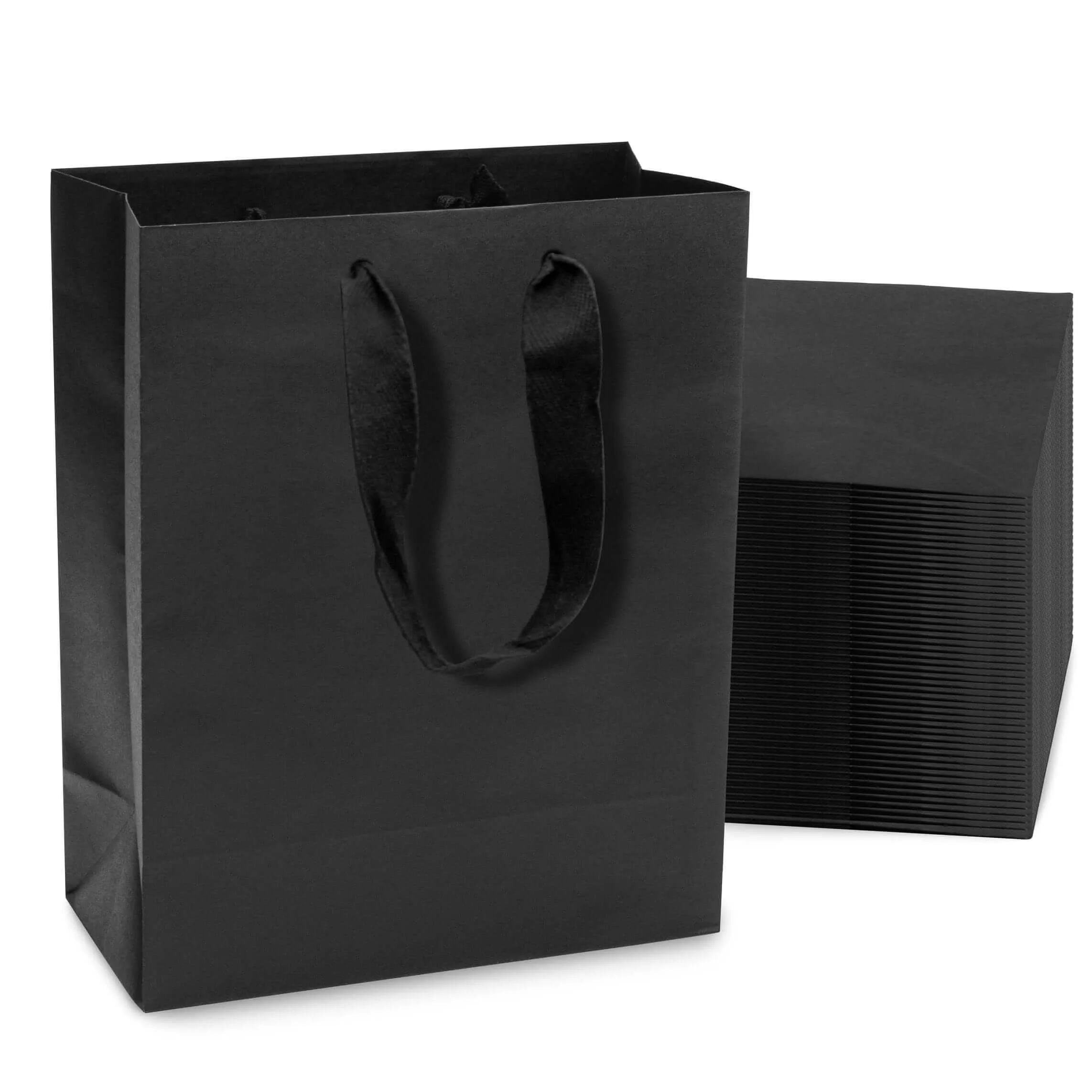 8x4x10 Small Black Paper Bags with Ribbon Handles