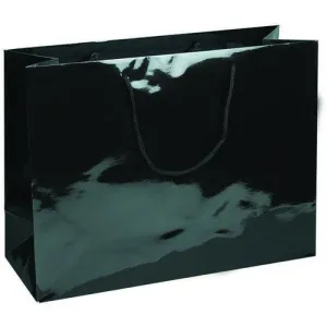 Black Glossy Rope Handle Euro-Tote Shopping Bags - 16.0 x 6.0 x 12.0