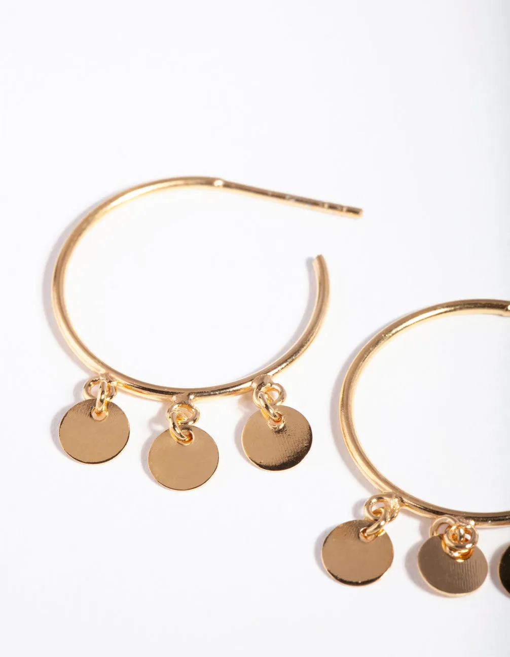 Gold Plated Sterling Silver Jingle Disc Hoop Earrings