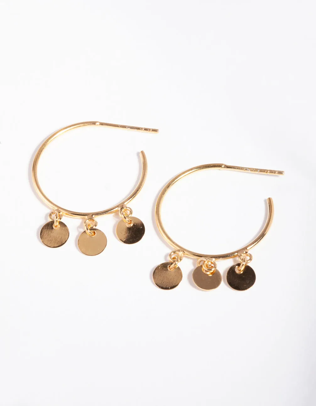 Gold Plated Sterling Silver Jingle Disc Hoop Earrings