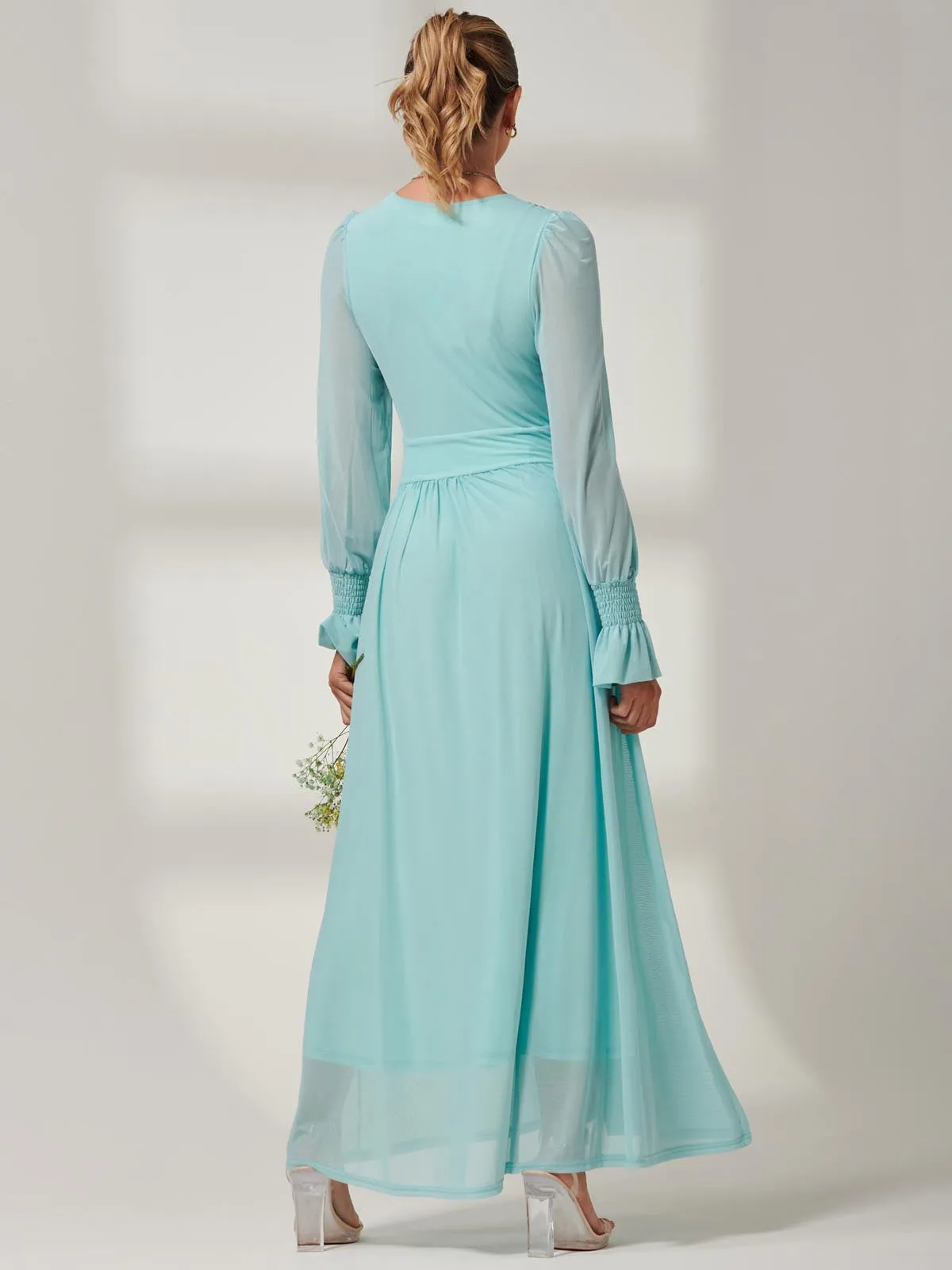 Greta Long Sleeve Mesh Maxi Dress, Light Green