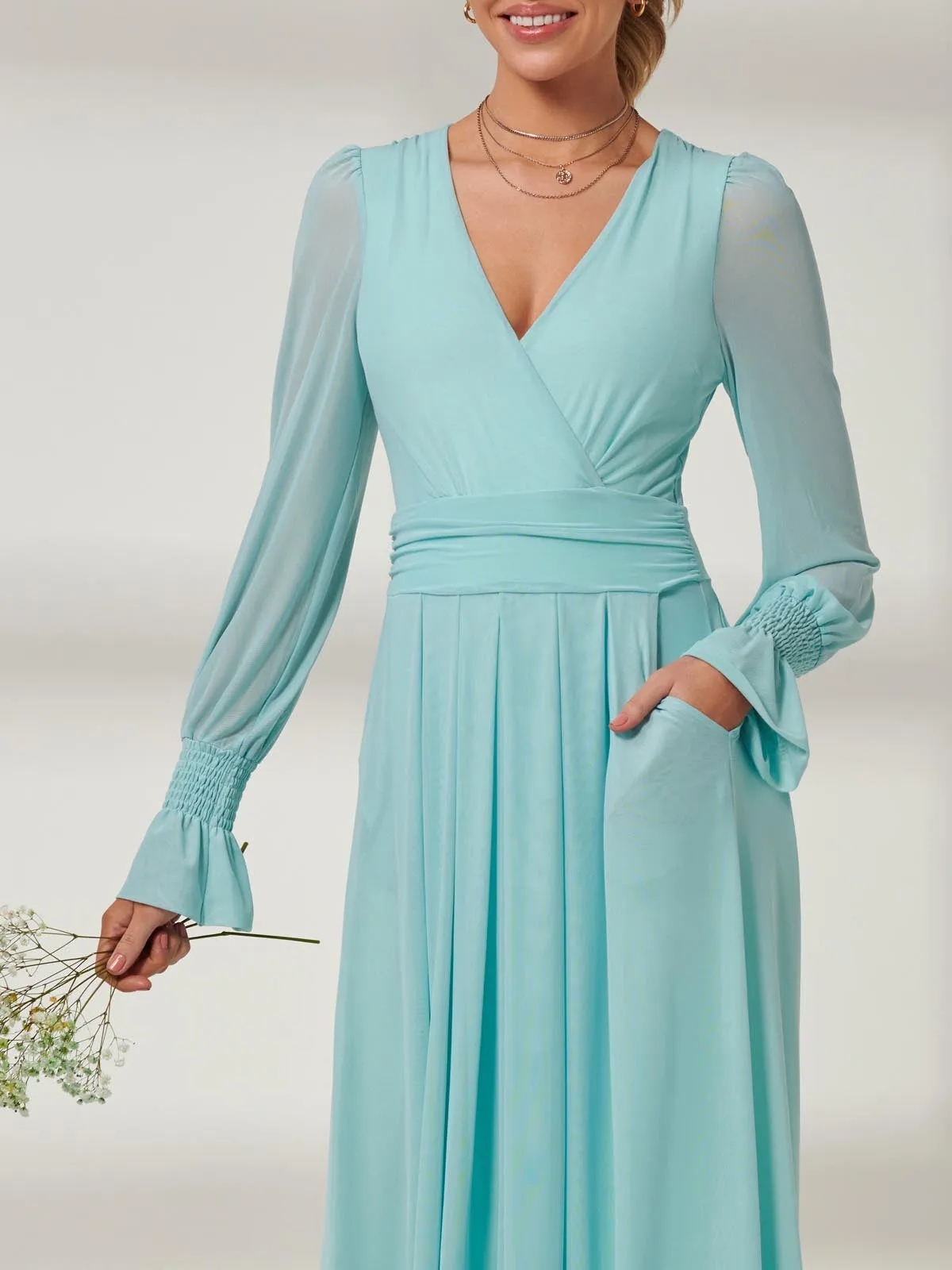 Greta Long Sleeve Mesh Maxi Dress, Light Green