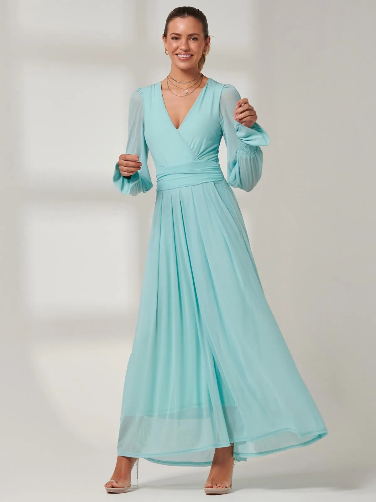 Greta Long Sleeve Mesh Maxi Dress, Light Green