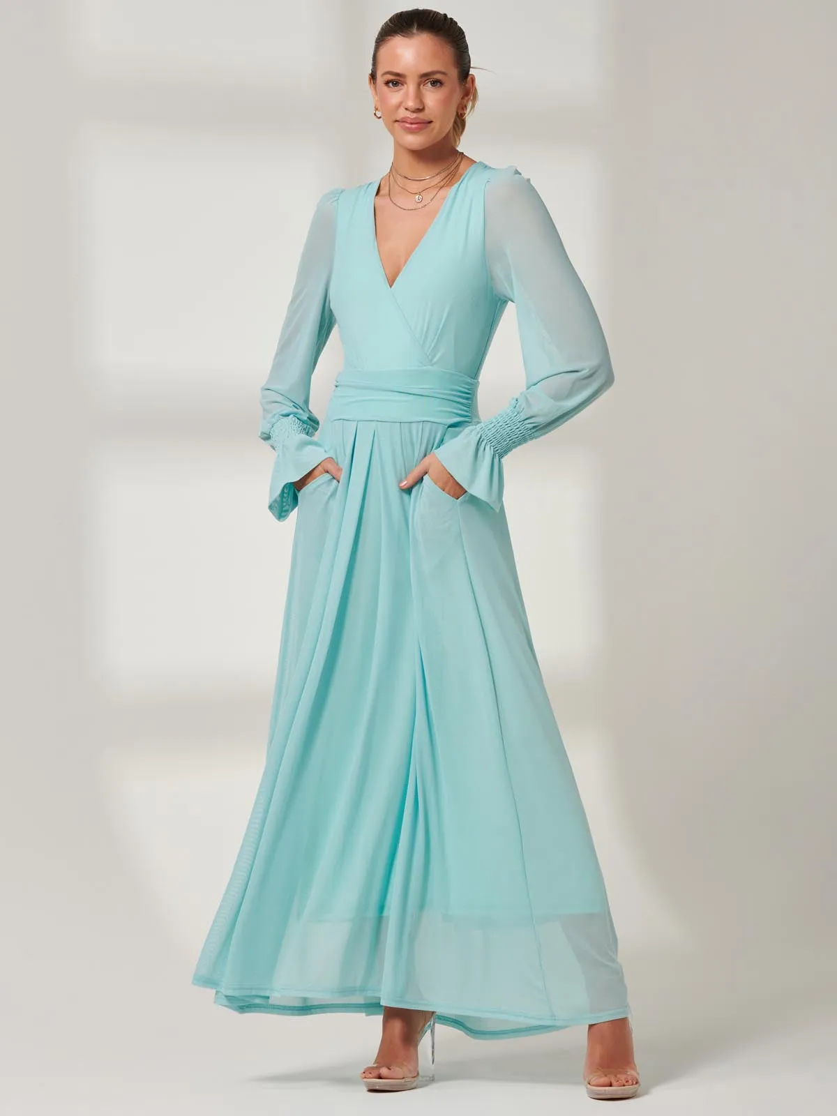 Greta Long Sleeve Mesh Maxi Dress, Light Green