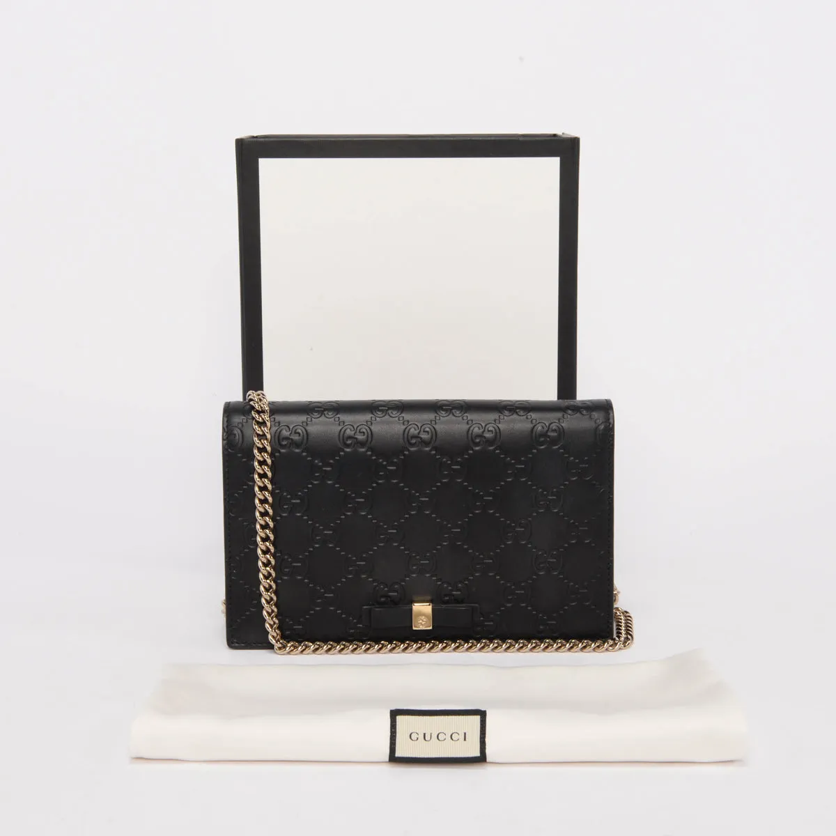 Gucci Black Guccissima Signature Bow Wallet On Chain