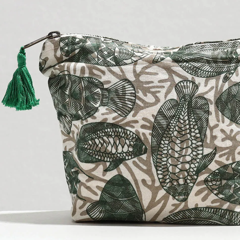 Handcrafted Printed Cotton Cosmetic Pouch