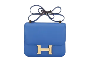 HERMES CONSTANCE 24 (STAMP C (2018) BLUE ZELLIGE EPSOM LEATHER GOLD HARDWARE, WITH DUST COVER & BOX