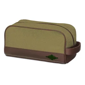 Hombre Washbag - Brown Leather & Forest Canvas w/Dark Green Stitching by Pampeano