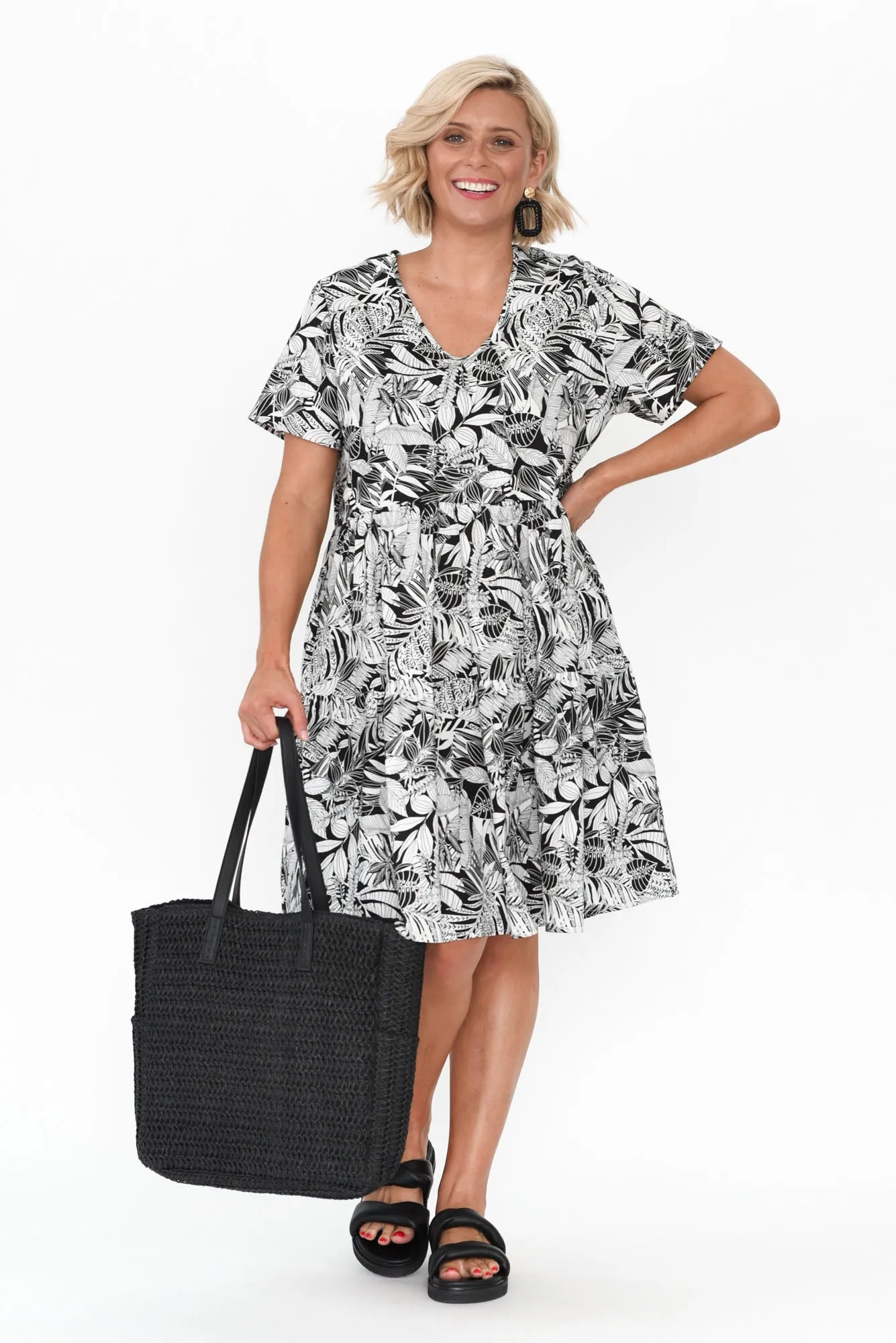 Kienna Black Jungle Cotton Poplin Dress