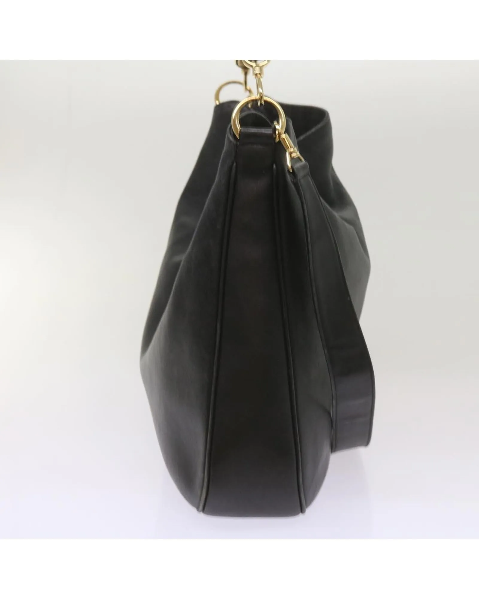 Leather Bamboo Shoulder Bag 2way in Black