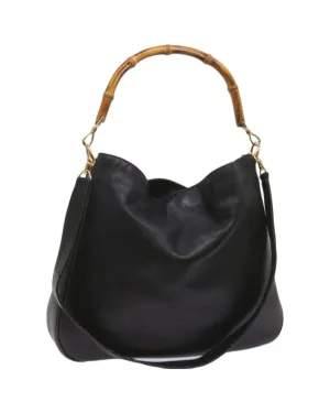 Leather Bamboo Shoulder Bag 2way in Black