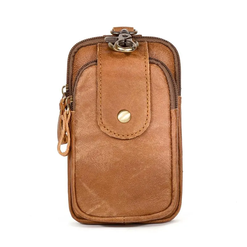 Men's mobile phone pockets leather lightweight sports mobile phone bag men's bag wear belt retro waist bag