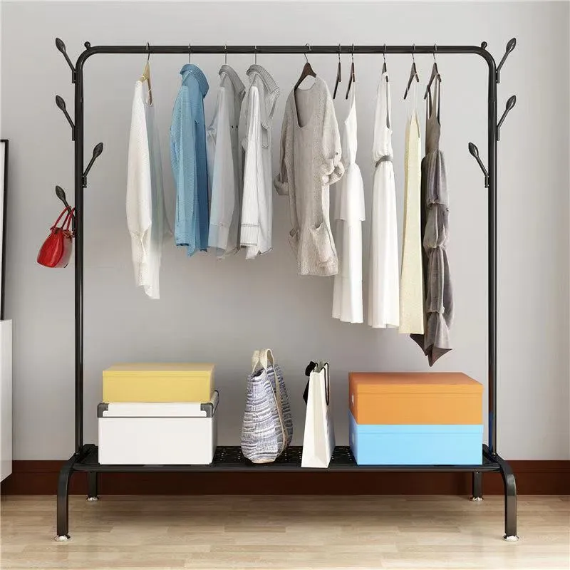 Metal 7 Hook Garment Rack Clothes Coat Stand 105cm-Black