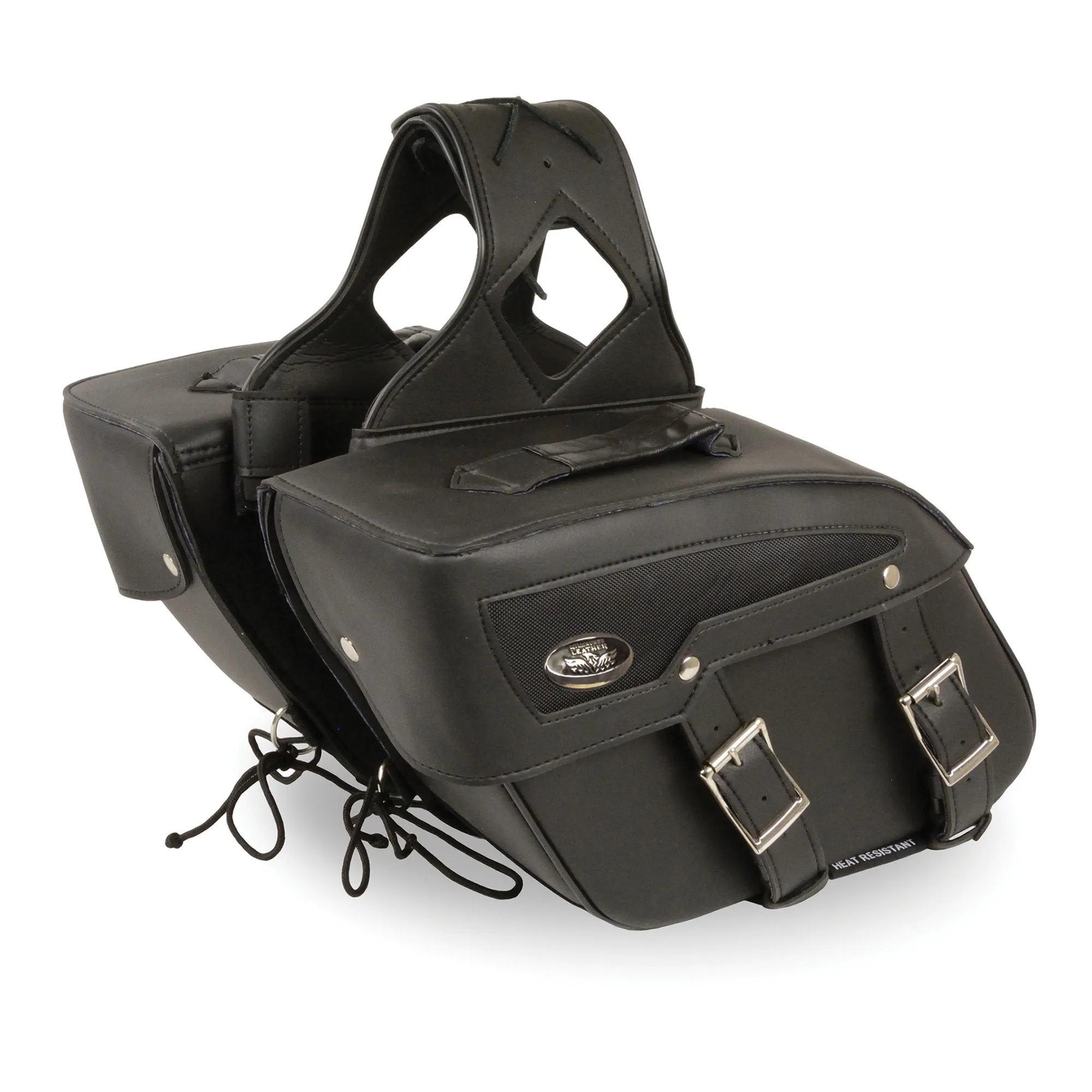 Milwaukee Leather SH65801ZB Black Medium Zip-Off PVC Slanted Throw Over Motorcycle Saddlebags