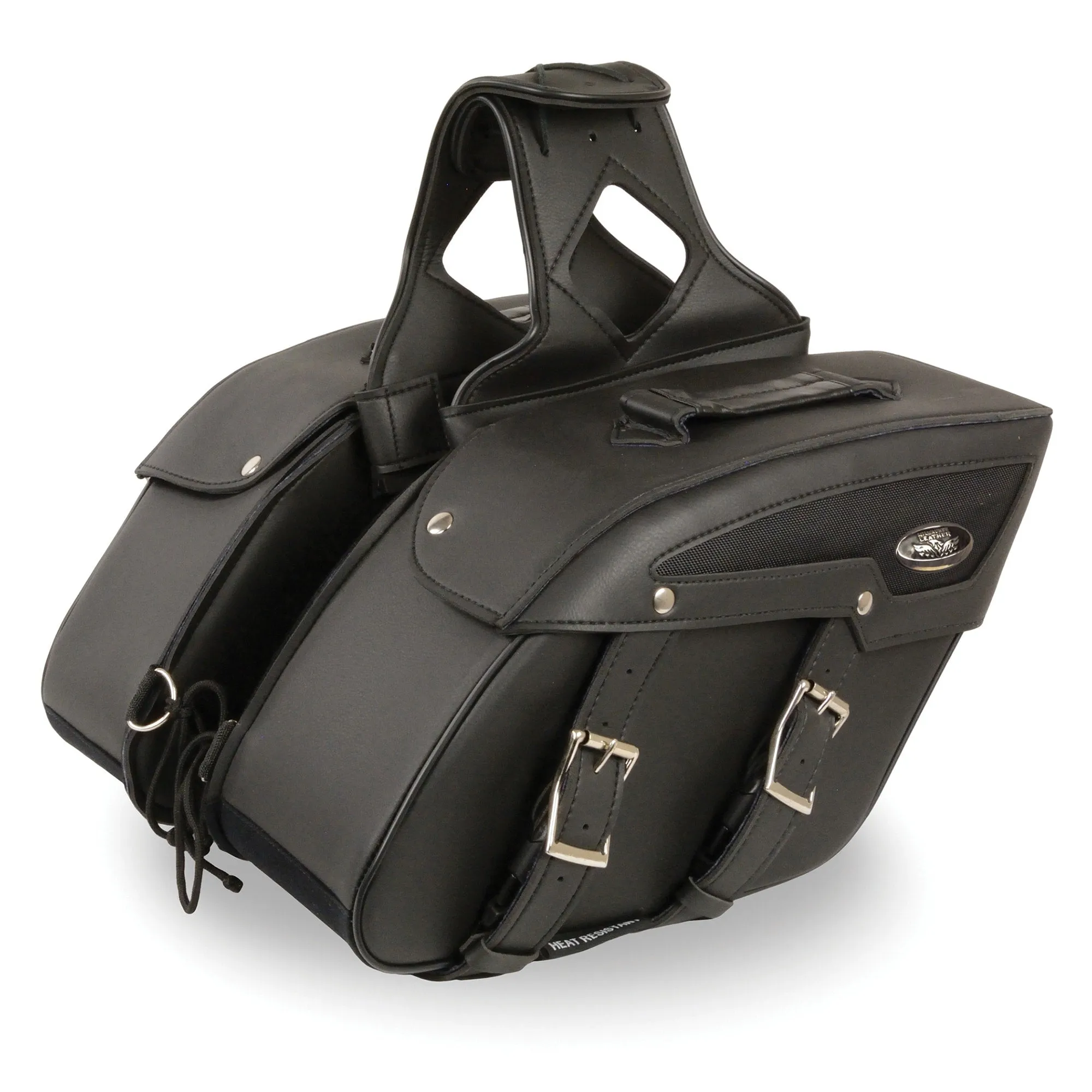 Milwaukee Leather SH65801ZB Black Medium Zip-Off PVC Slanted Throw Over Motorcycle Saddlebags