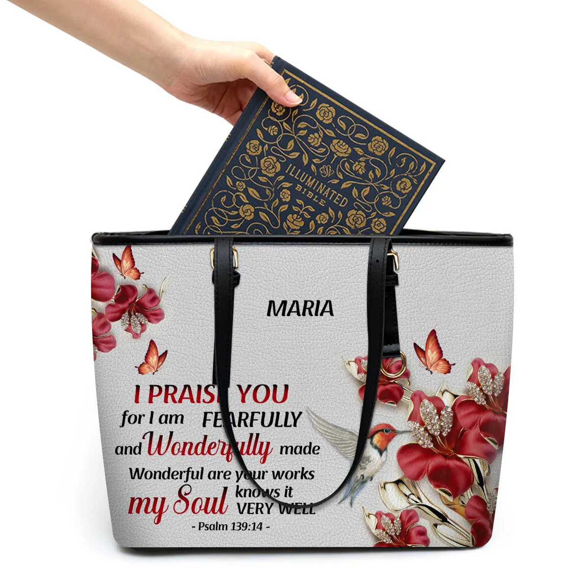 Personalized Large Leather Tote Bag Wonderful Are Your Works - Religious Gifts For Women Of God