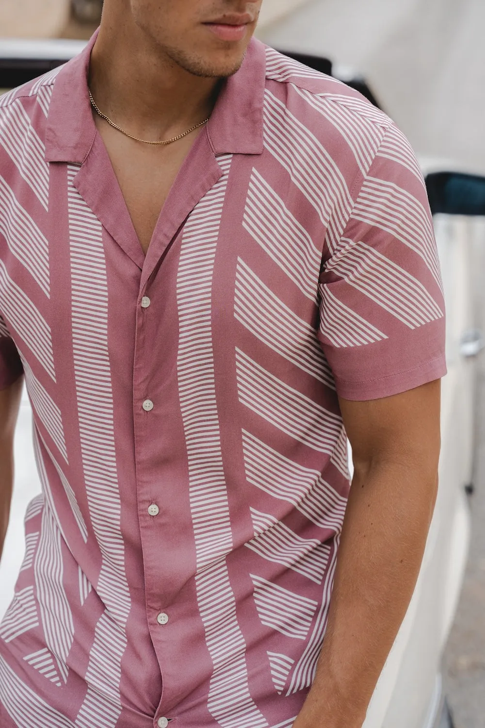 Printed Shirt in Dusky Pink Geometric Square