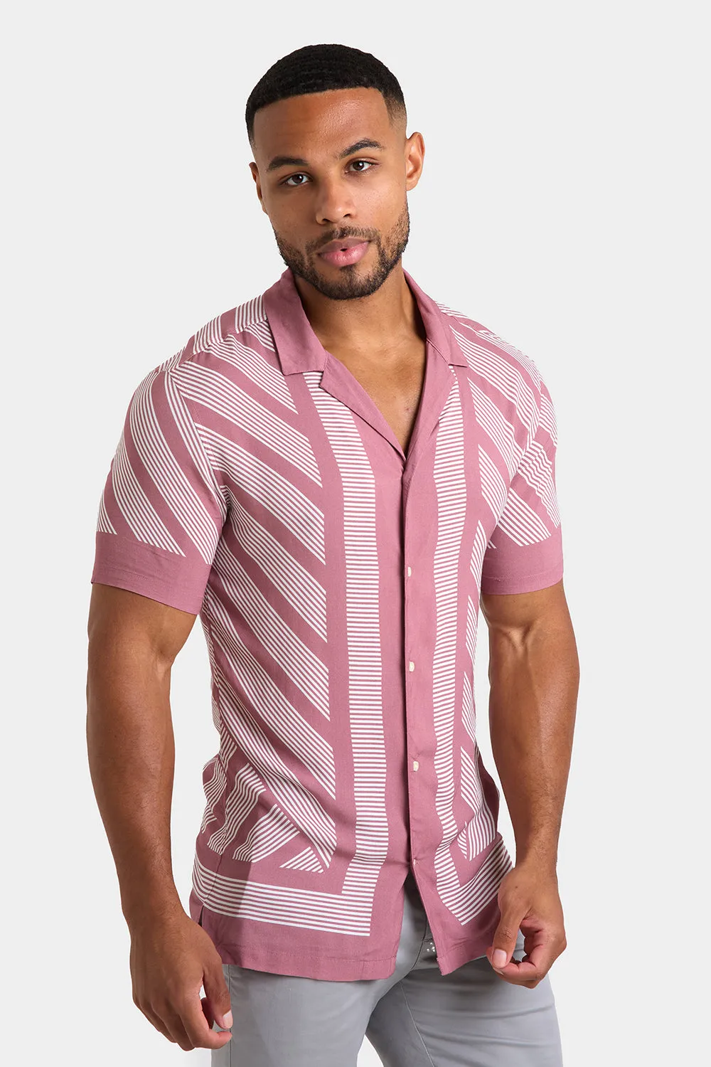 Printed Shirt in Dusky Pink Geometric Square