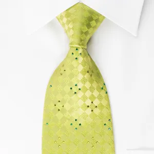 Renoma Silk Rhinestone Tie Checker On Green With Green Sparkles