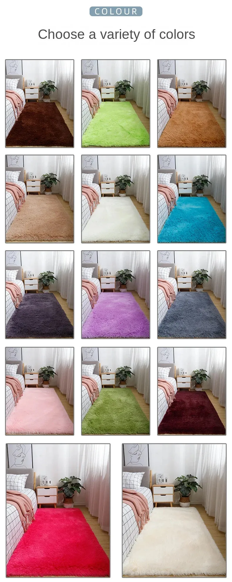 Solid Color Silk Wool Bedside Blanket for Girls Ins Bedroom Plush Carpet Silicone Non Slip Bottom Living Room Carpet  Cute Rug