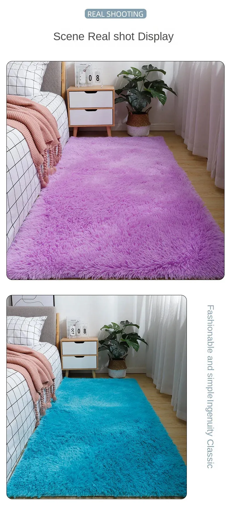 Solid Color Silk Wool Bedside Blanket for Girls Ins Bedroom Plush Carpet Silicone Non Slip Bottom Living Room Carpet  Cute Rug