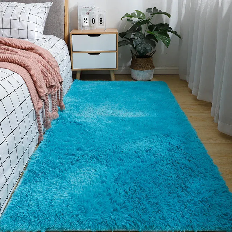 Solid Color Silk Wool Bedside Blanket for Girls Ins Bedroom Plush Carpet Silicone Non Slip Bottom Living Room Carpet  Cute Rug