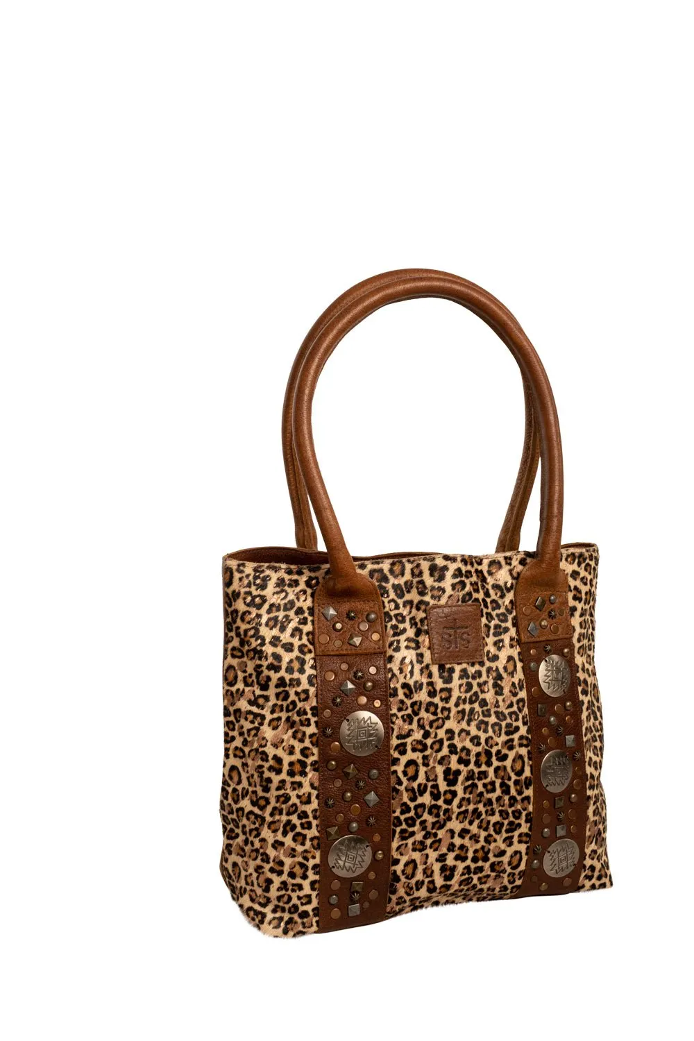 STS Ranchwear Womens Great Plains Leopard Print/Brown Leather Shoulder Tote Bag