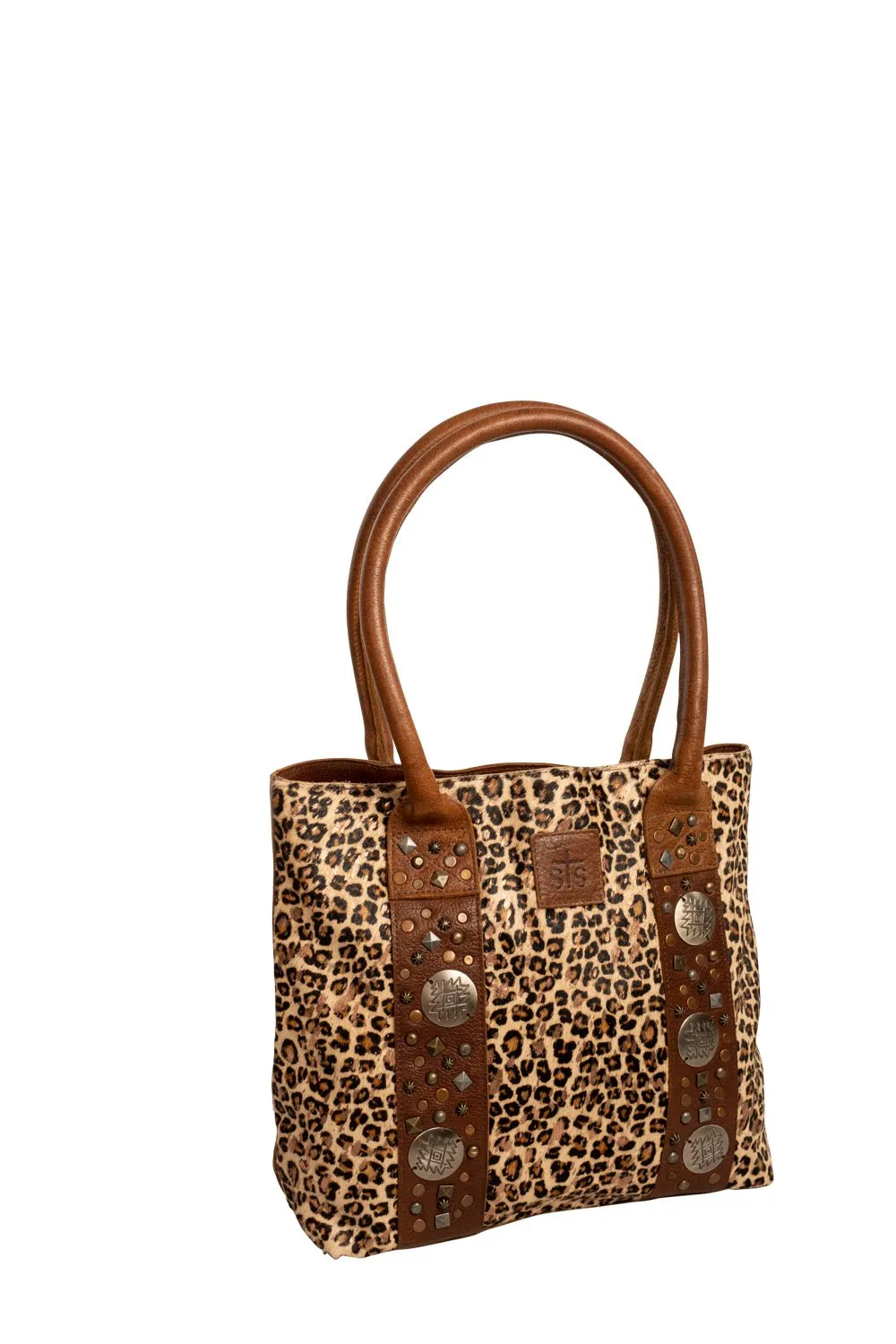 STS Ranchwear Womens Great Plains Leopard Print/Brown Leather Shoulder Tote Bag