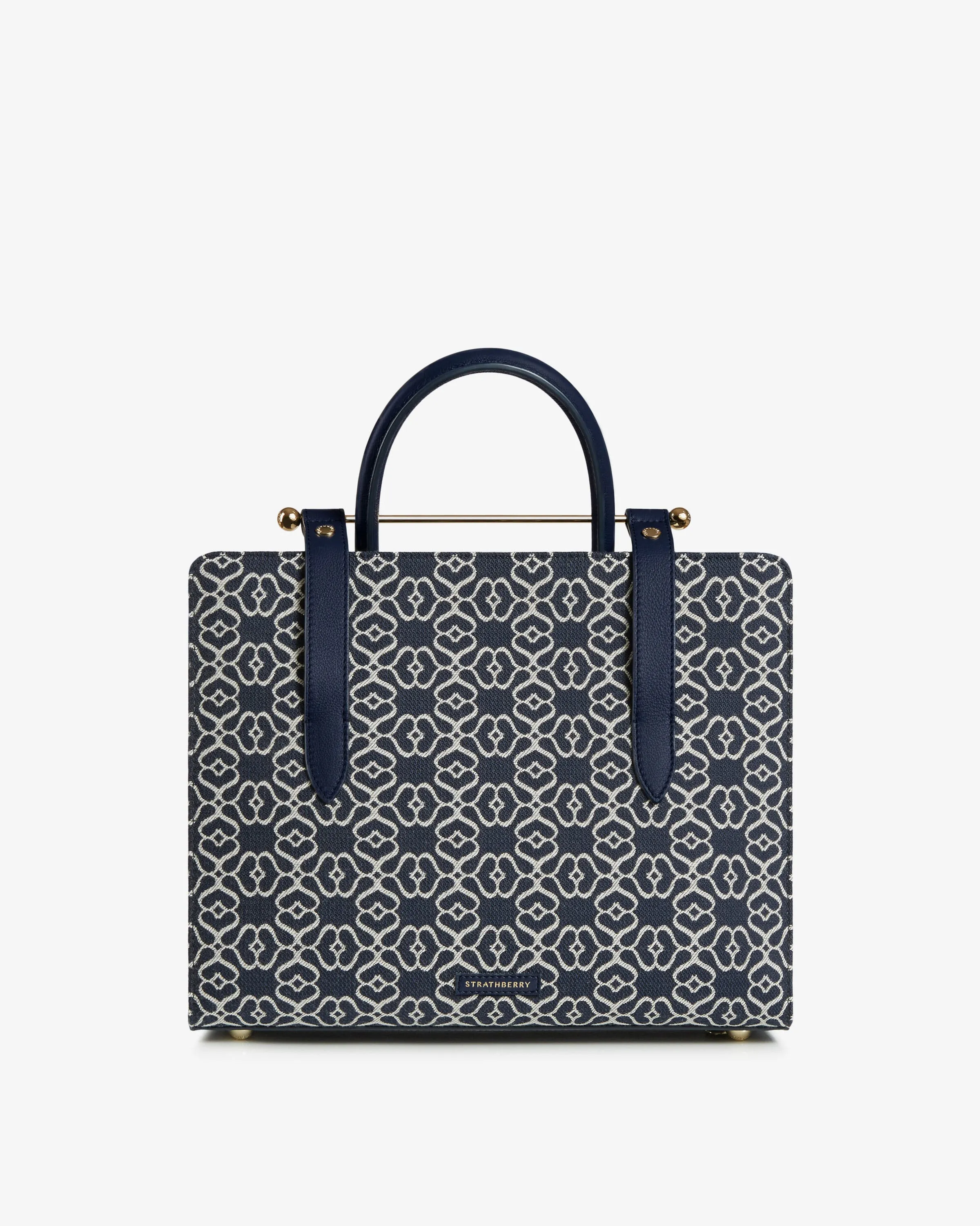 The Strathberry Midi Tote - Monogram Jacquard/Leather Dark Navy