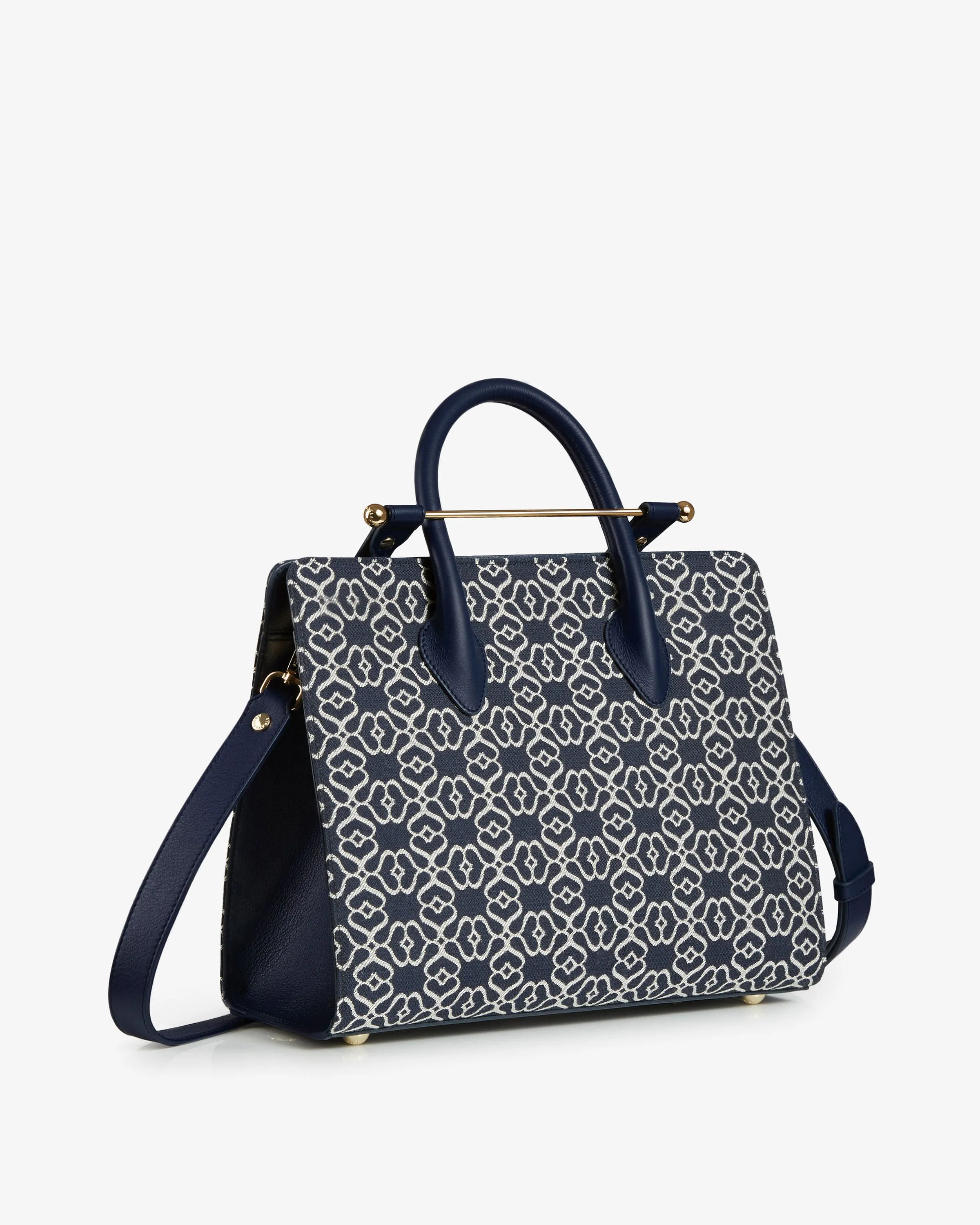 The Strathberry Midi Tote - Monogram Jacquard/Leather Dark Navy