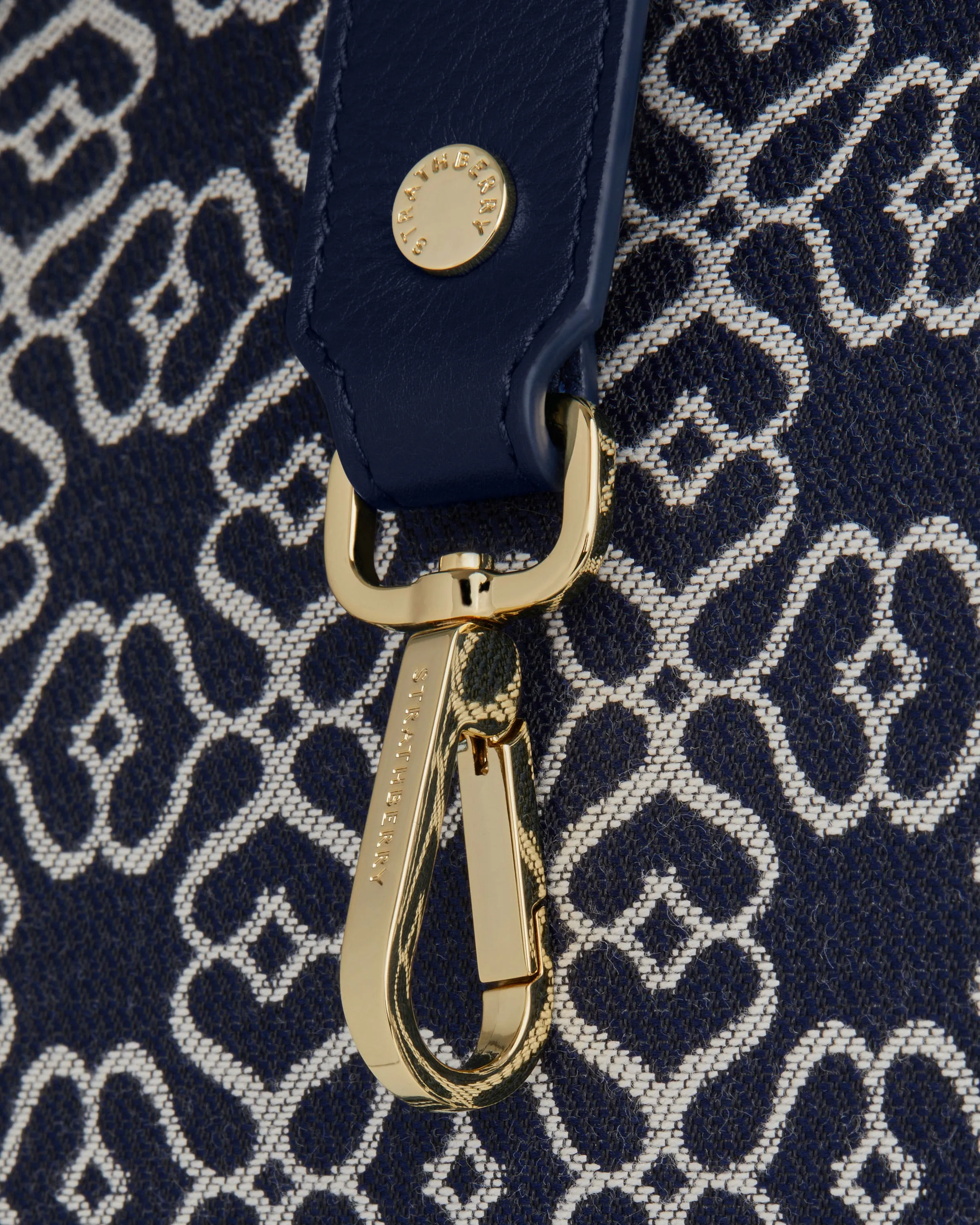 The Strathberry Midi Tote - Monogram Jacquard/Leather Dark Navy