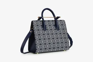 The Strathberry Midi Tote - Monogram Jacquard/Leather Dark Navy