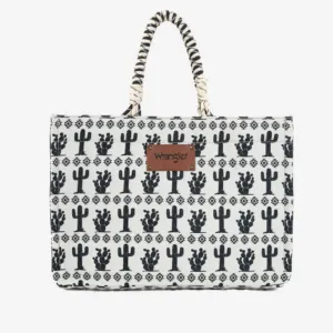 Wrangler Cactus Oversized Tote Bag Braided Handles Weekender Bag - White