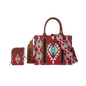 Wrangler Women's Aztec Small And Card Case 2 Set Burgundy Crossbody Tote