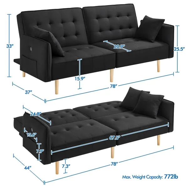 Yaheetech Convertible Futon Sofa Bed Memory Foam Couch