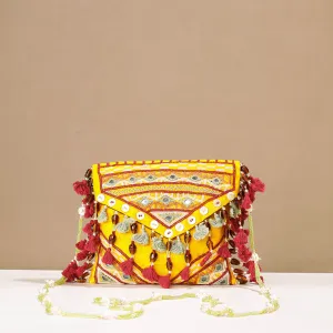 Yellow - Kala Raksha Rabari Hand Embroidery Sling Bag